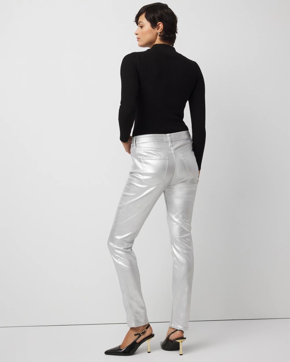 Metallic Coated High Rise Skinny Jean