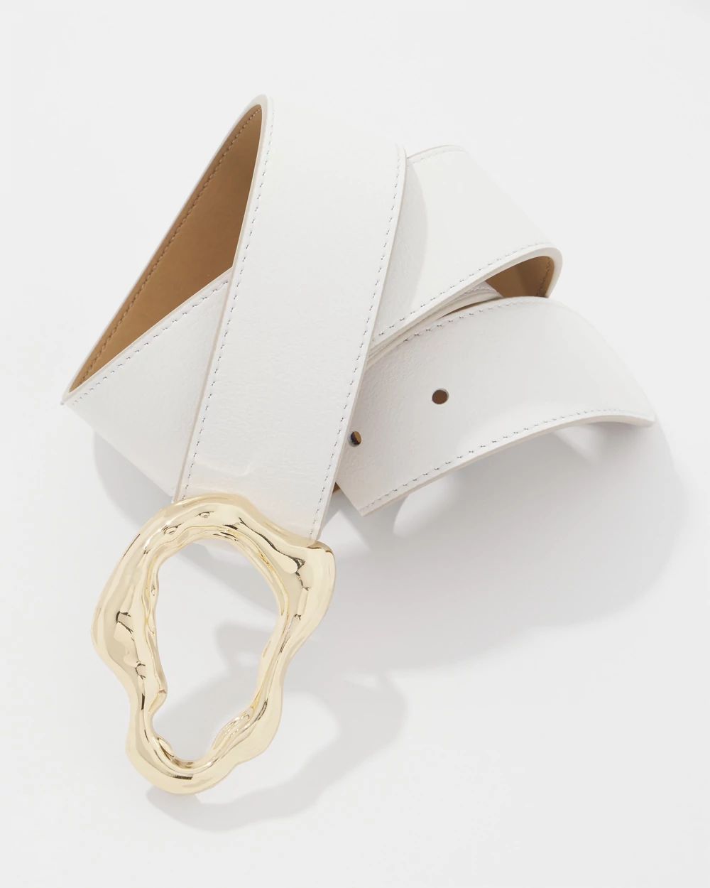 Leather Belt with Gold Sculptural Buckle