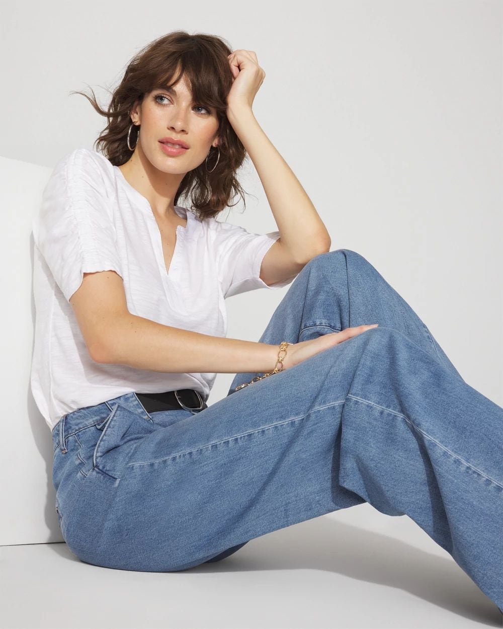 Ruched Sleeve Cotton + Modal Slub Tee