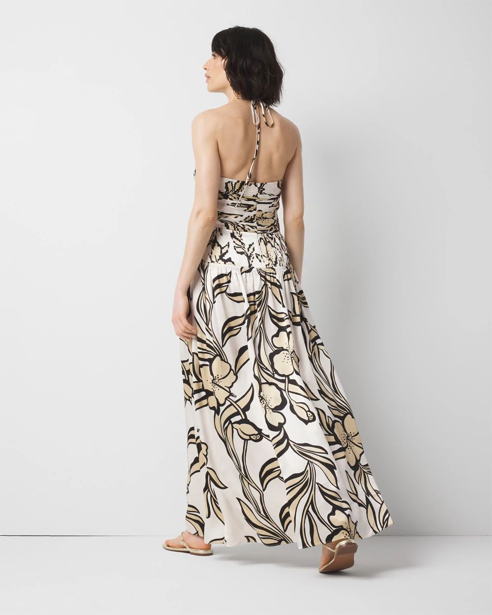 Satin Floral Halter Maxi Dress