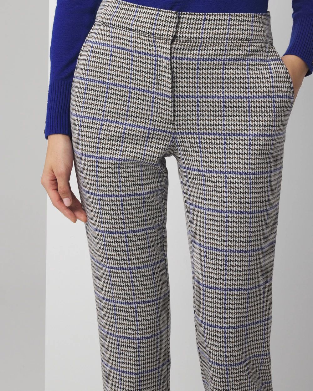 Straight Leg Houndstooth Luxe Plaid Pants
