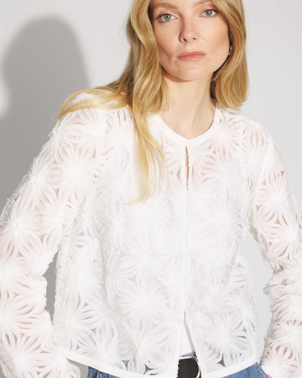 Textured Floral Appliqué Jacket