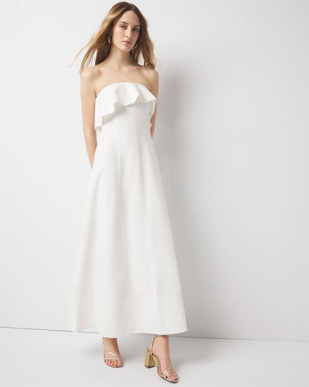 Linen-Blend Strapless Maxi Dress