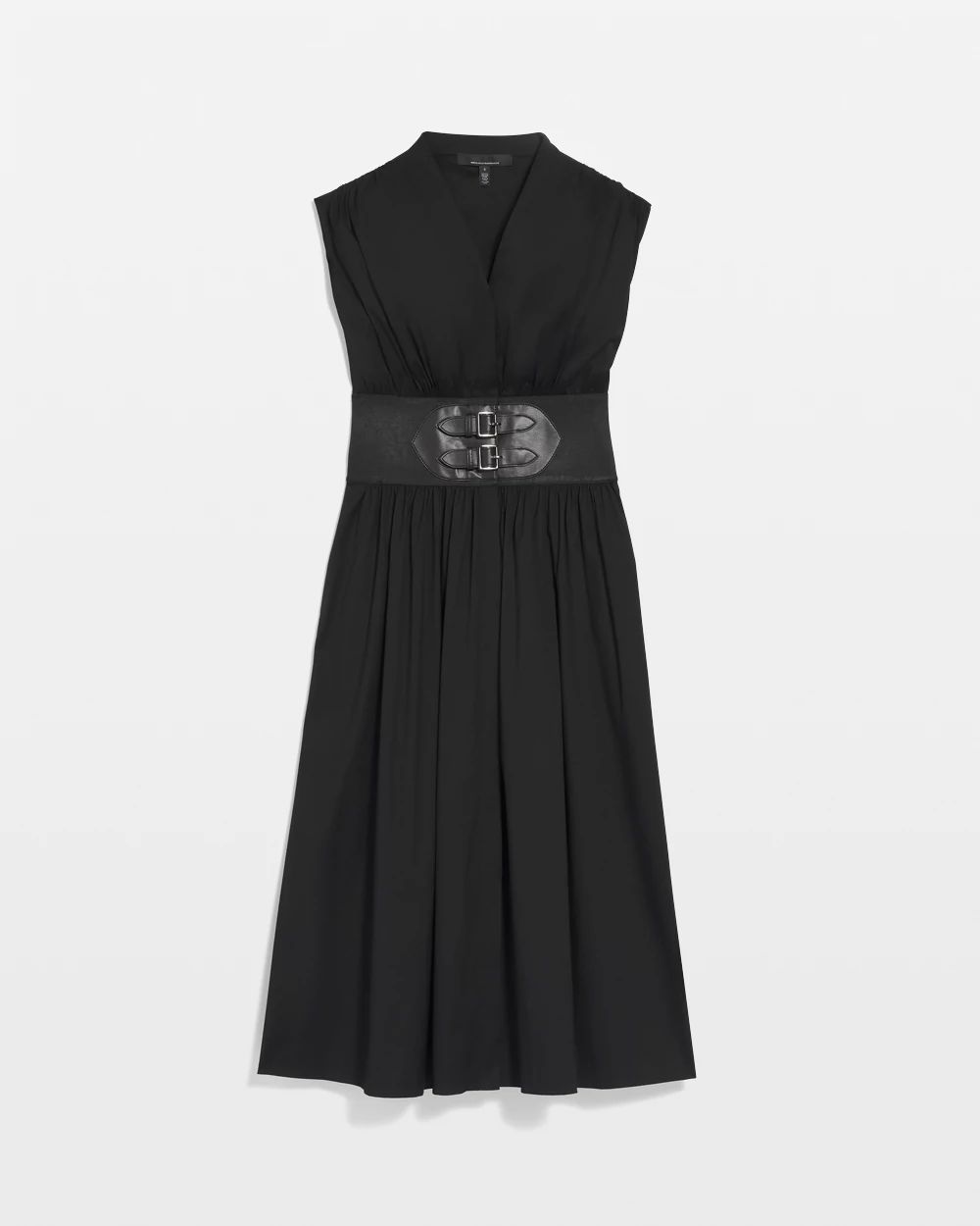 Cap Sleeve Belted Poplin Midi Dress