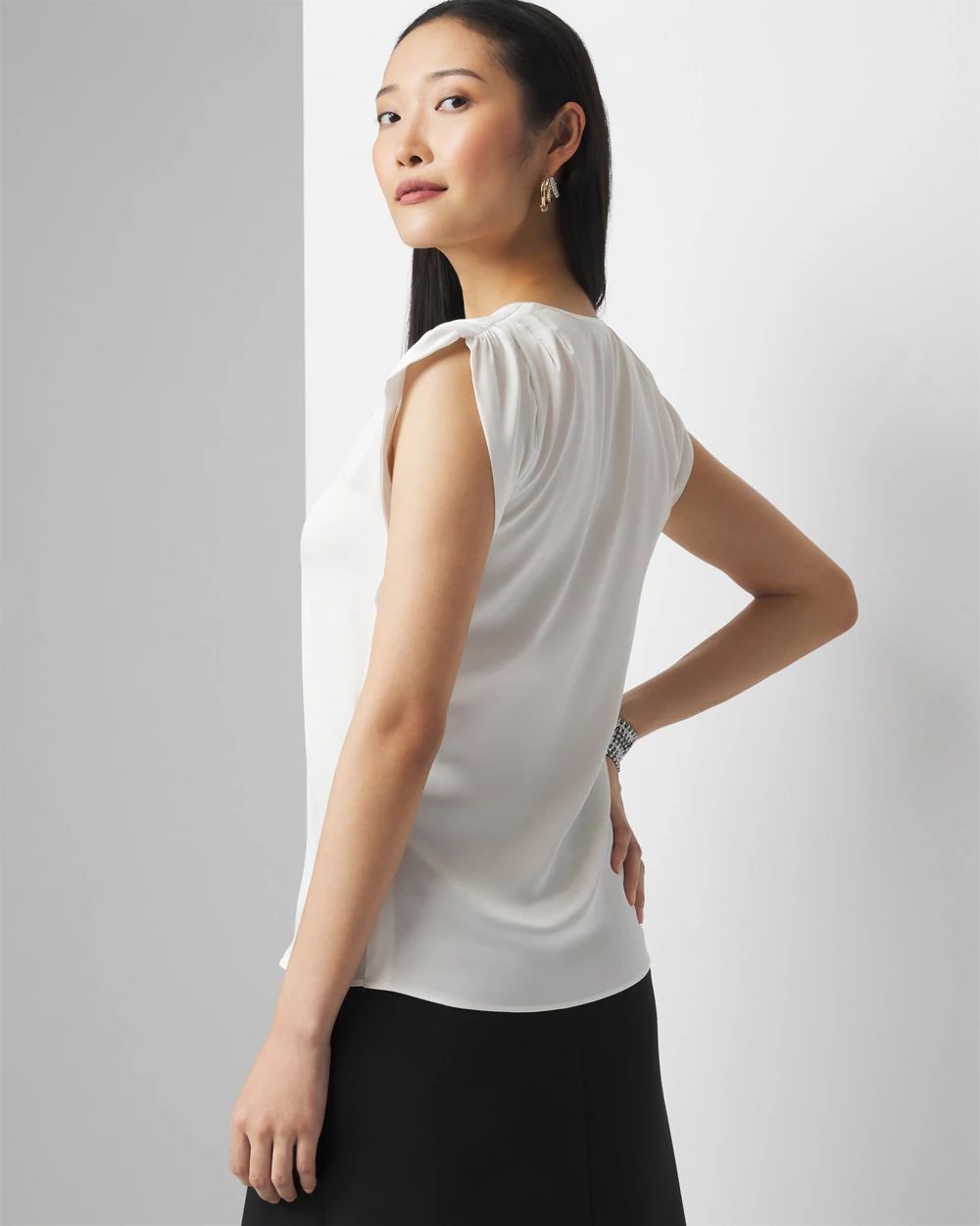V-neck Ruched Shoulder Shell Top