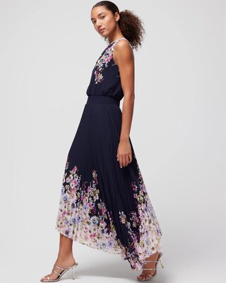 Sleeveless Smocked V-Neck Pleated Midi Dress