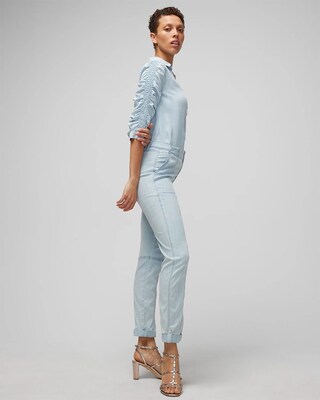 Smocked-Sleeve Denim Shirt