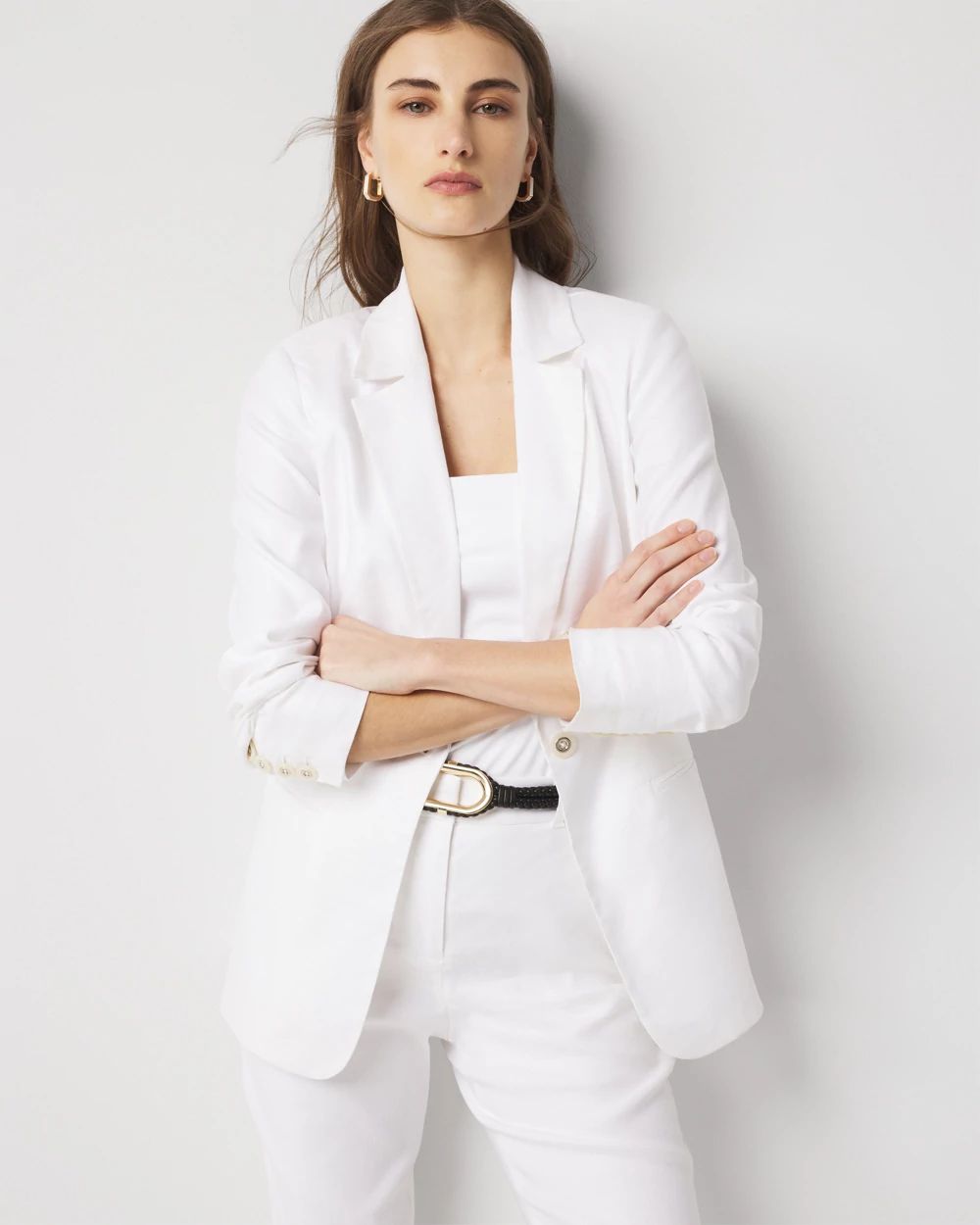 Linen-Blend One-Button Blazer