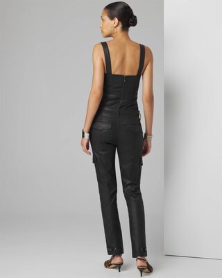 Petite Mid-Rise Tapered Cargo Coated Jeans click to view larger image.