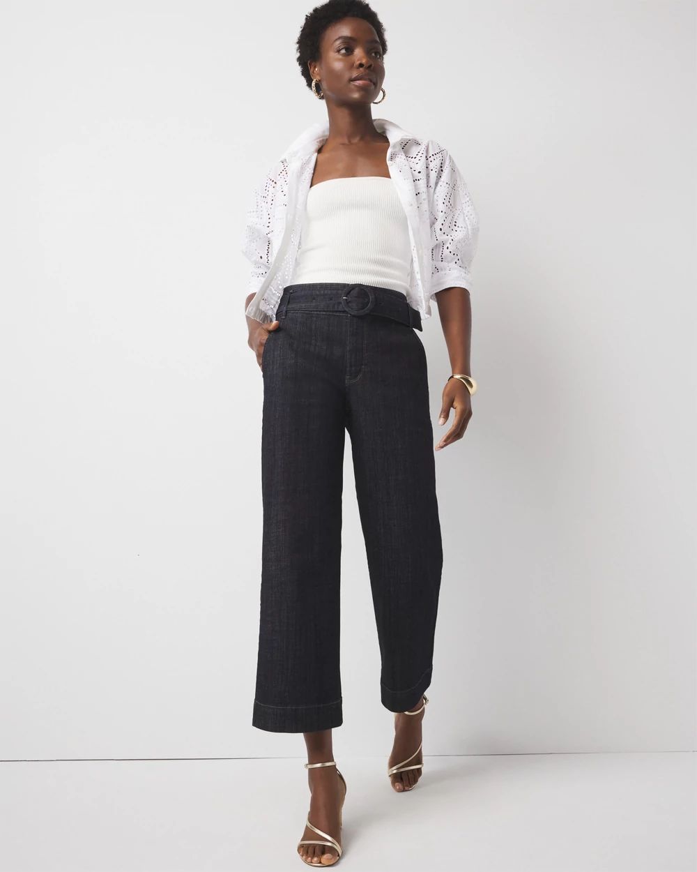 Extra High-Rise Belted Wide Leg Cropped Jean