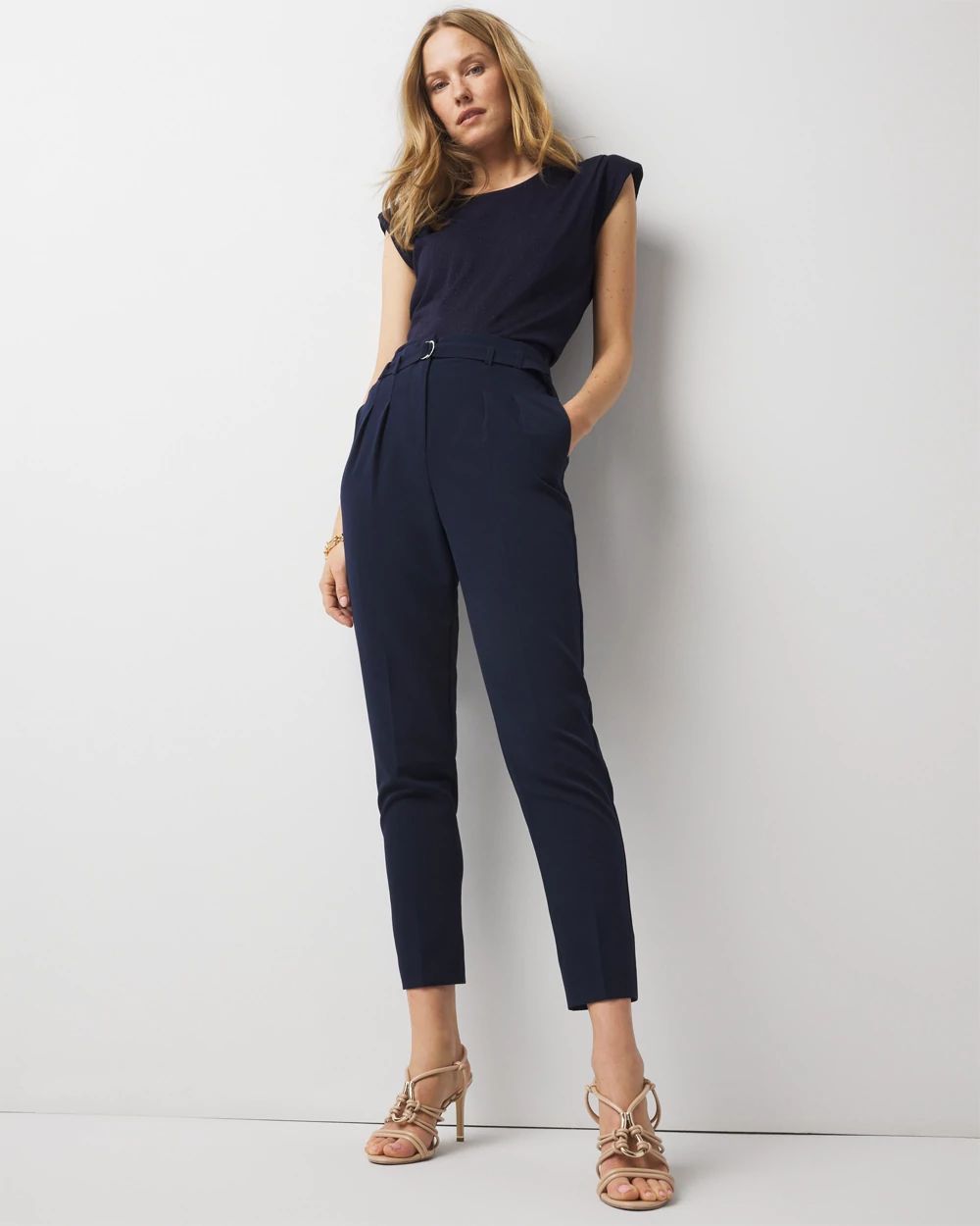 High-Rise Belted Tapered Ankle Pant