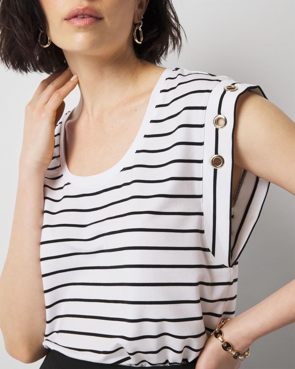 Grommet Cuff Scoop Neck Tee