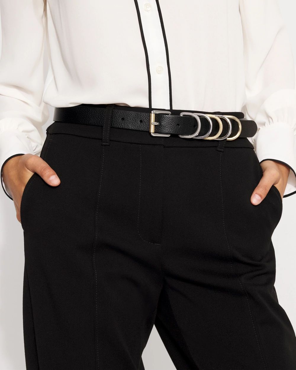 Textured Mixed Metal Skinny Belt