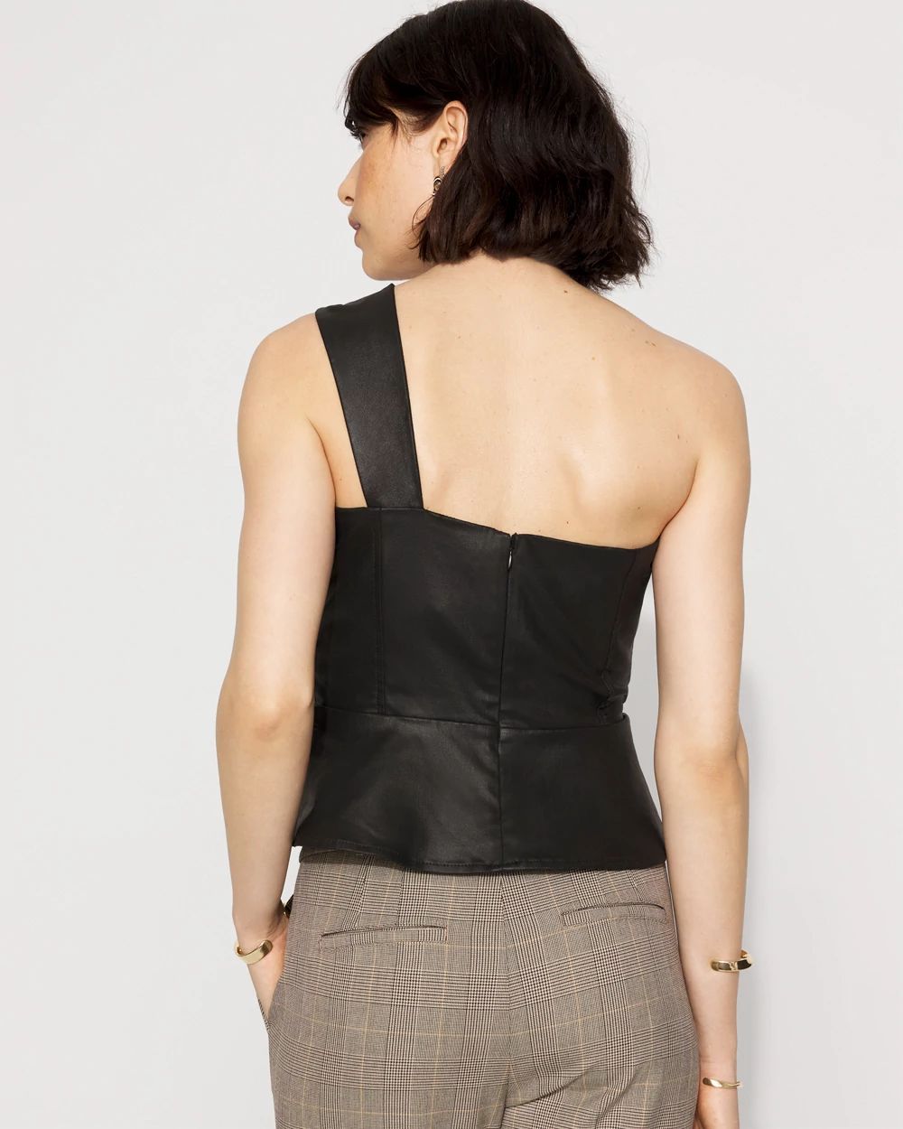 One-Shoulder Faux Leather Peplum Top