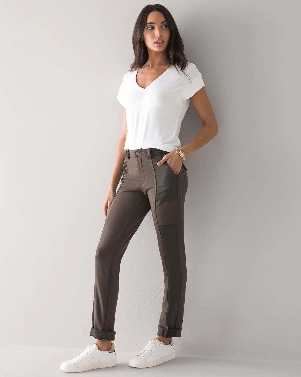 WHBM WKND Satin Trim Knit Cropped Pant