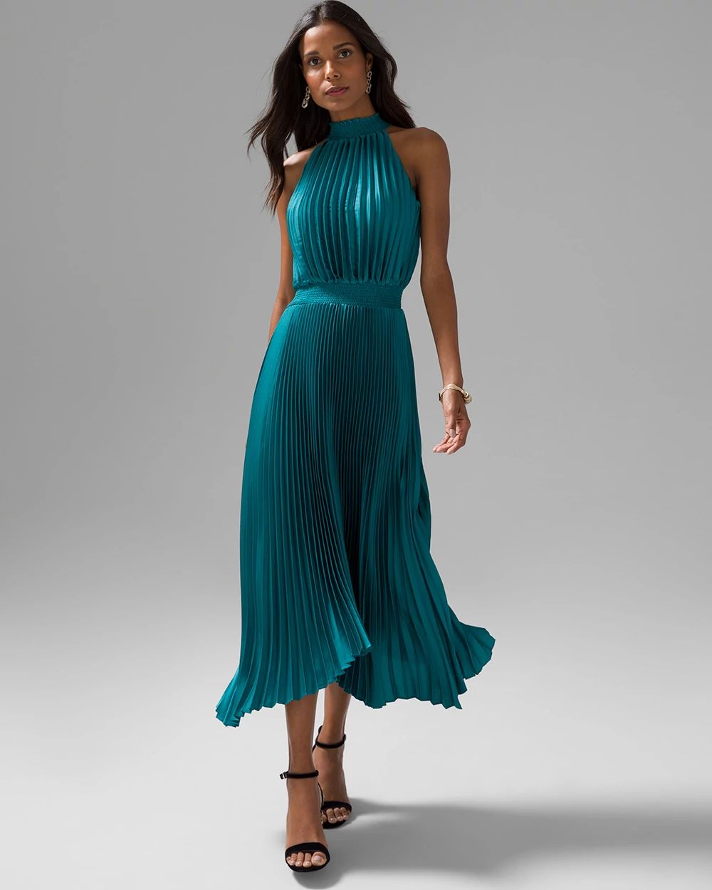 Pleated Midi Halter Dress