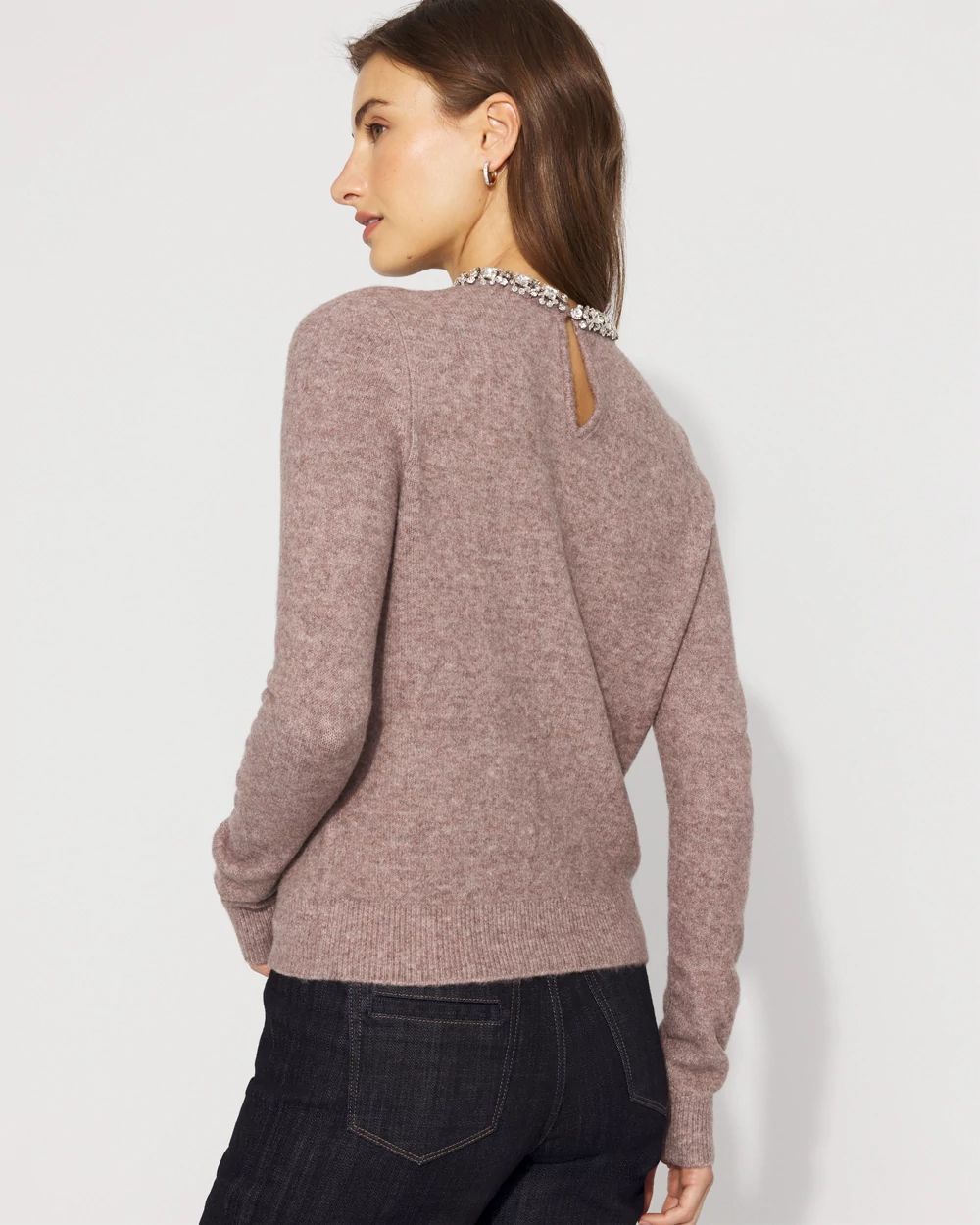 Embellished Crewneck Pullover Sweater