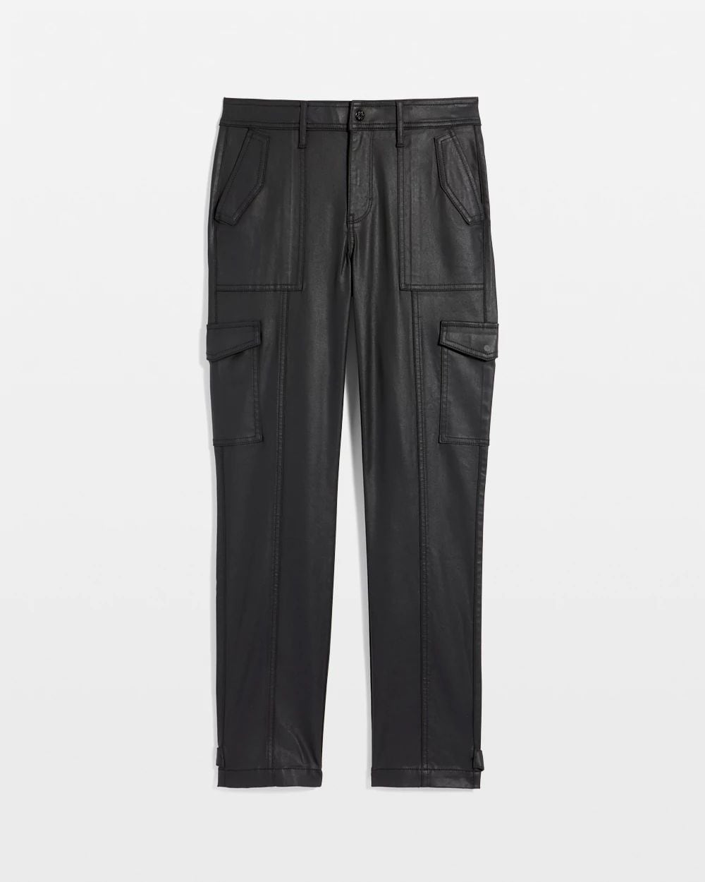 Mid-Rise Tapered Cargo Coated Jeans
