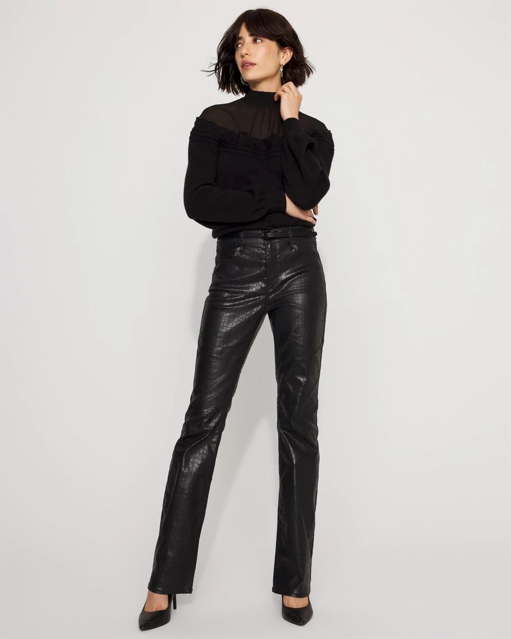 Crocodile Coated Denim High Rise Bootcut Jean