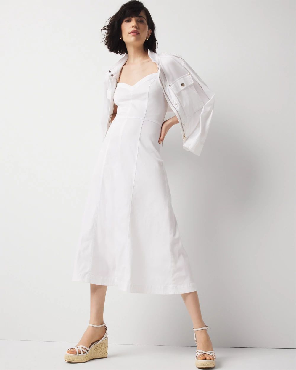 Bead Detail Denim Midi Dress