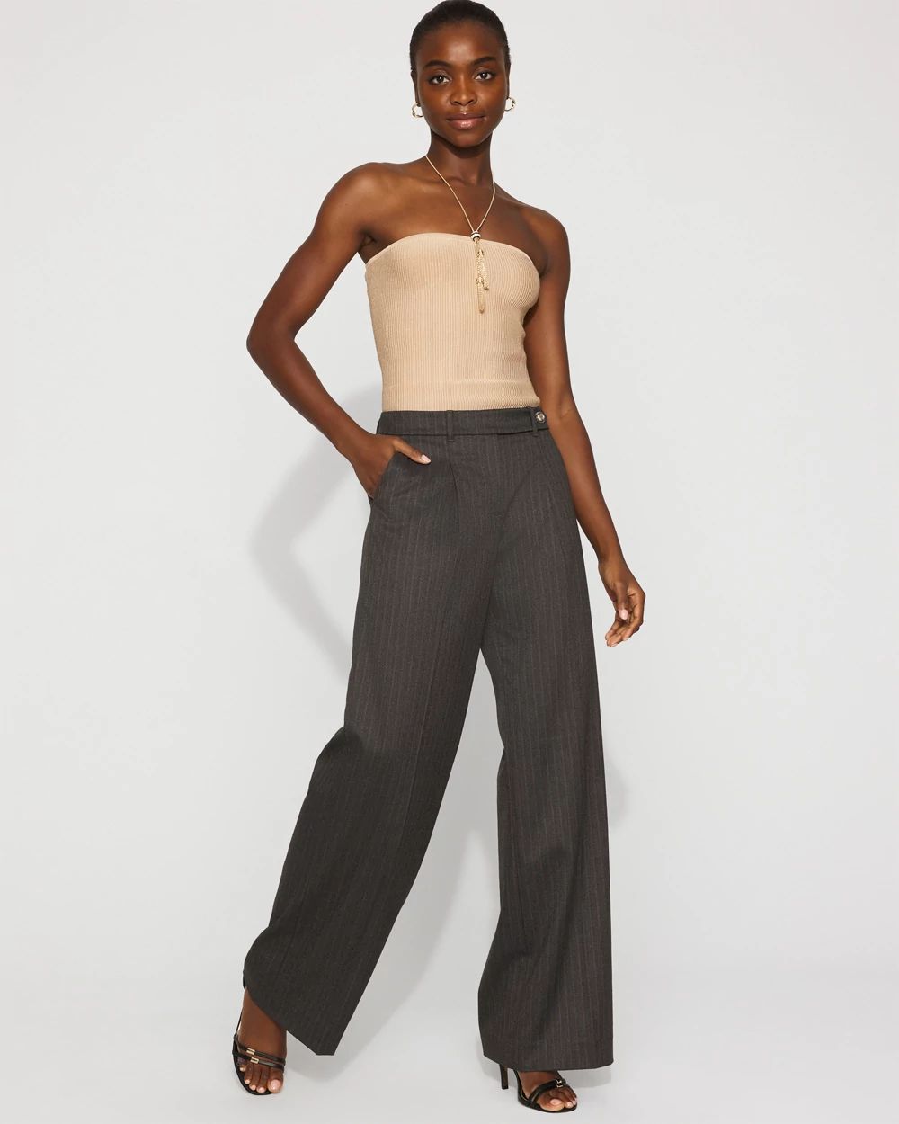 High-Rise Pinstriped Wide-Leg Pant