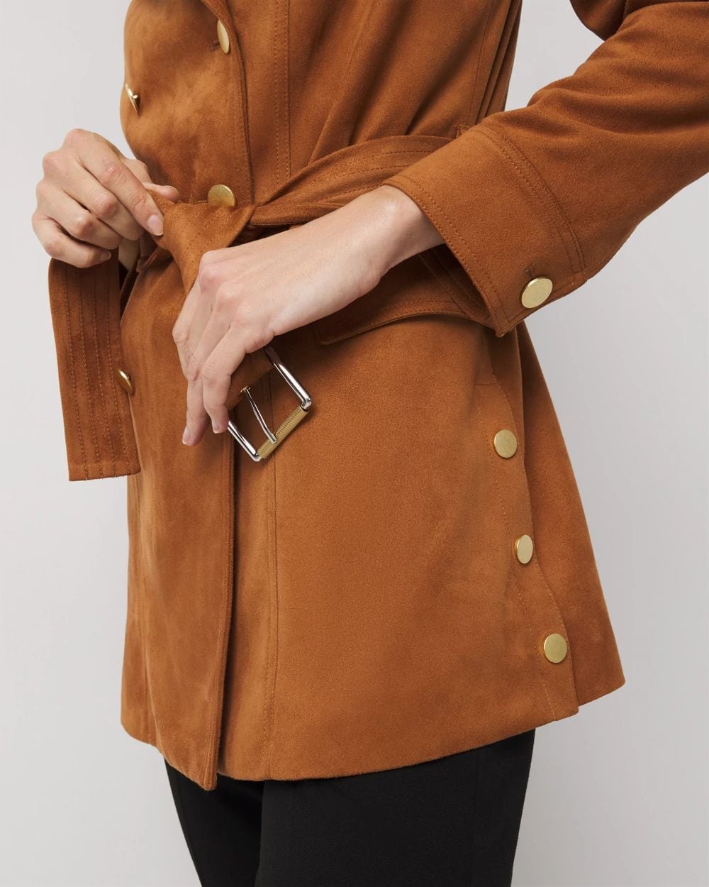Faux Suede Trench Coat