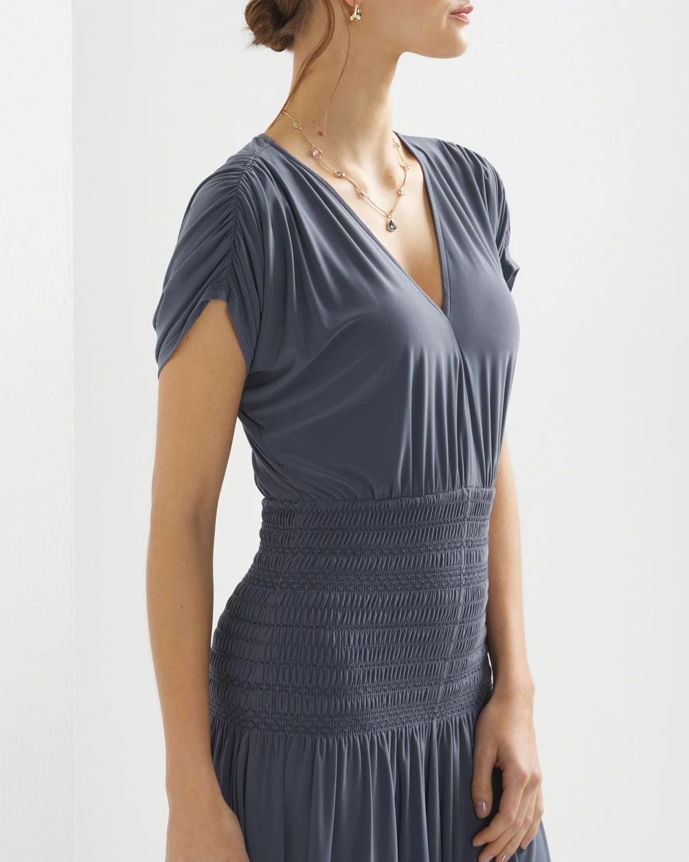 Matte Jersey Smocked Midi Dress