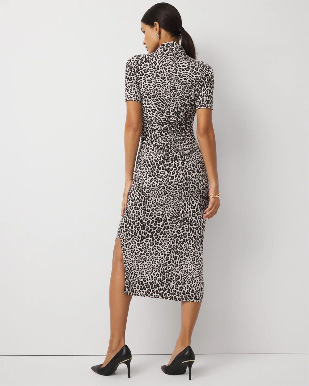 Petite Ruched Mockneck Midi Dress