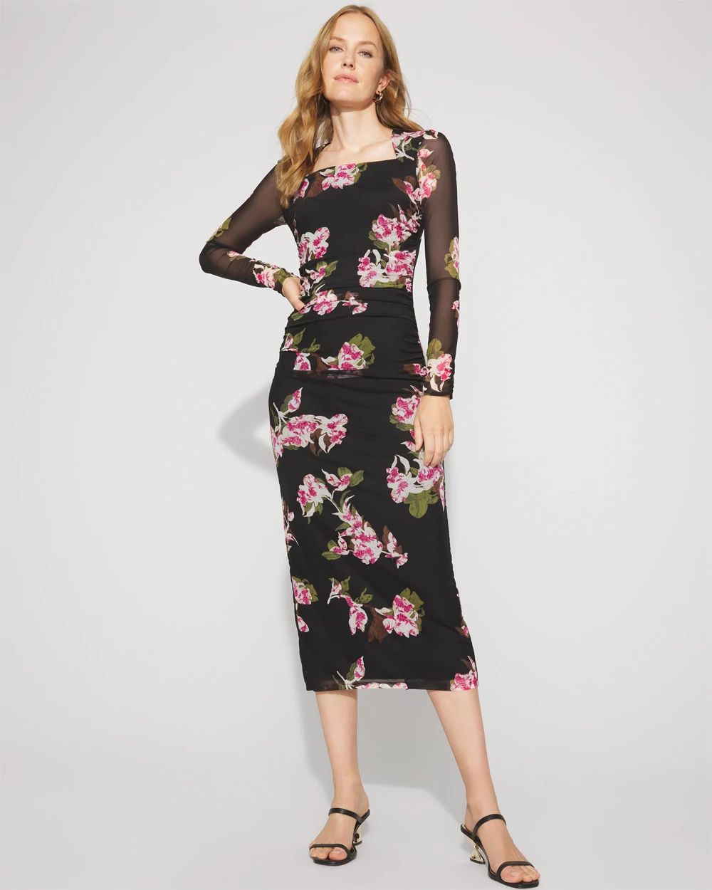 Bolero Sleeve Floral Mesh Midi Dress