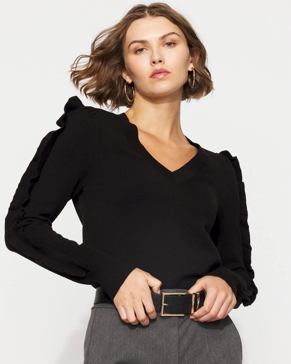 Ruffle Sleeve Pullover Sweater