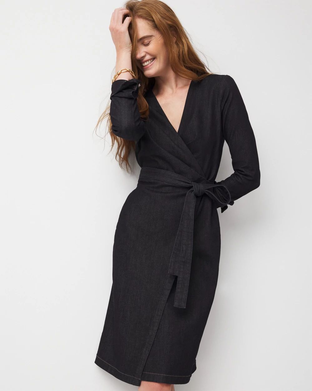 Denim Wrap Midi Dress