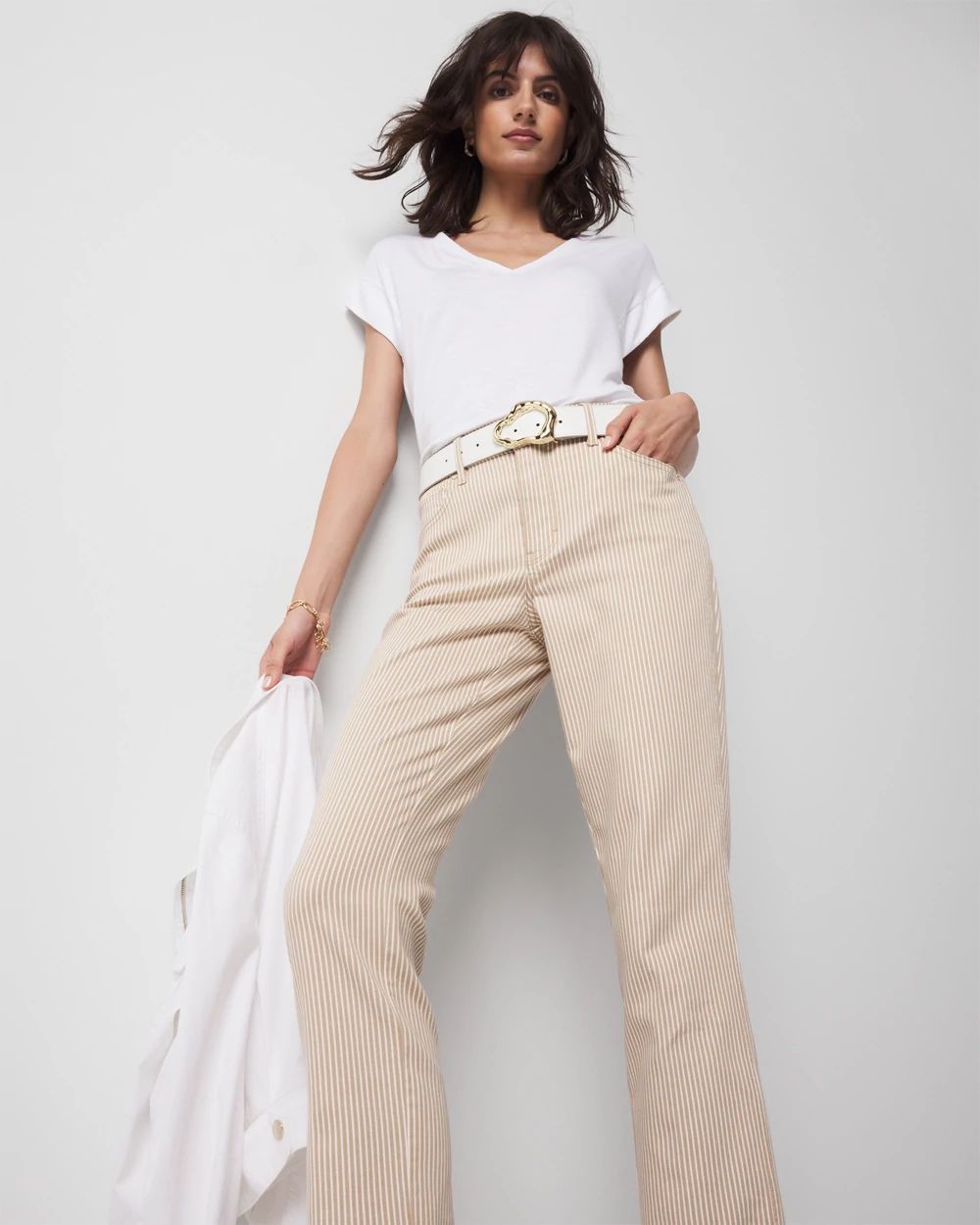 Petite High-Rise Striped Straight Jean