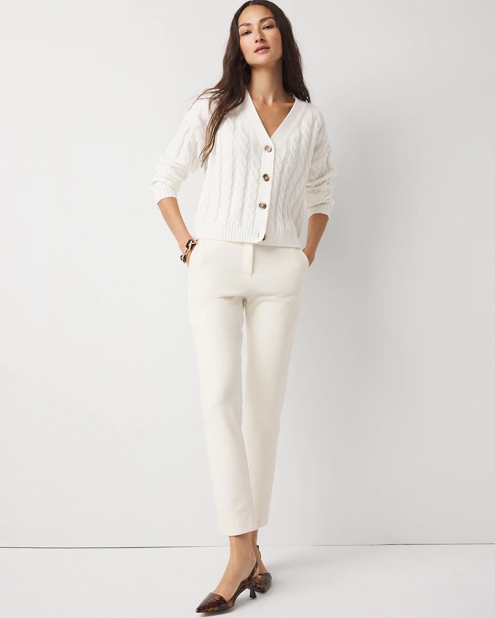 Cable-Knit Button-Front Cardigan