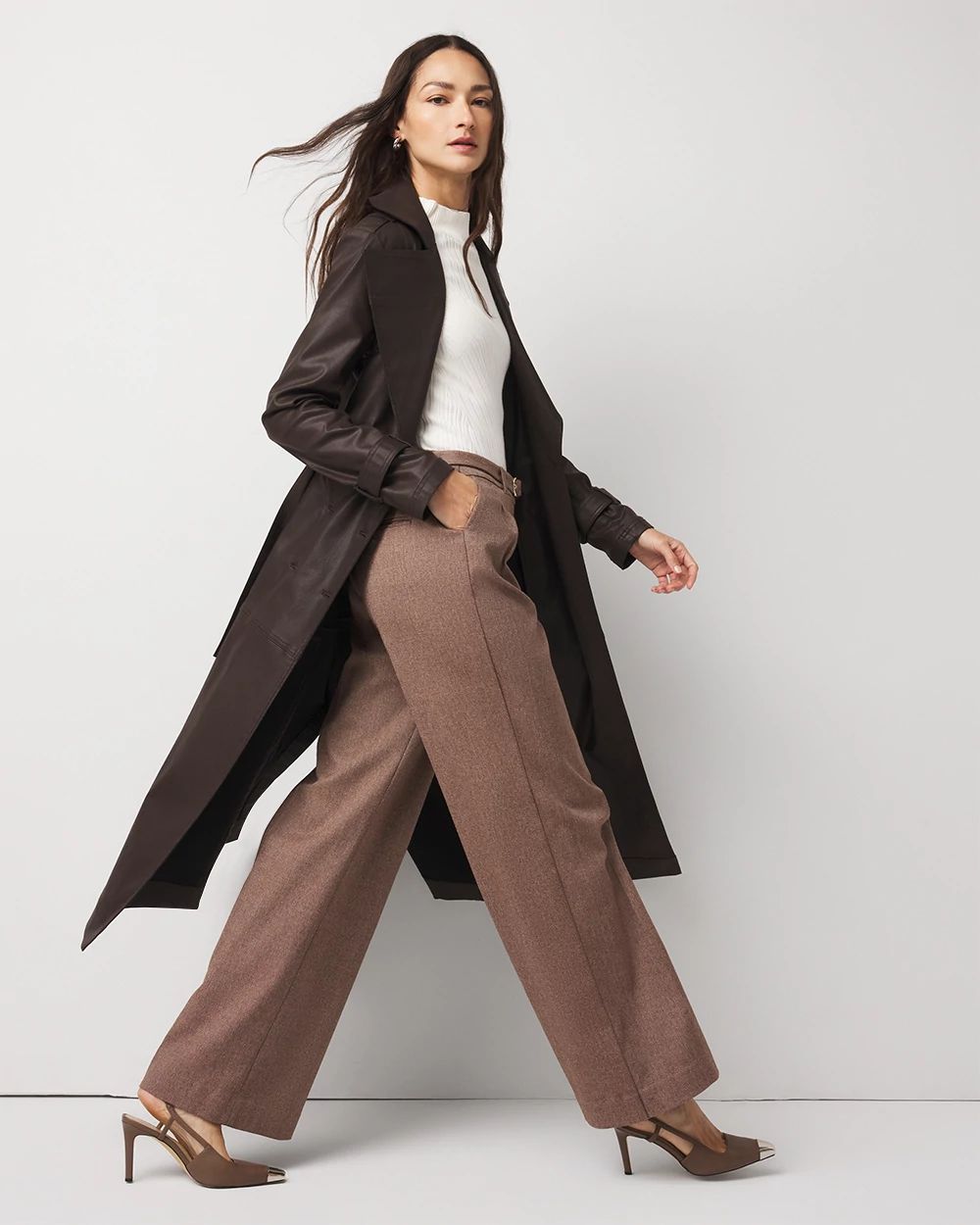 High-Rise Belted Tweed Wide-Leg Pant