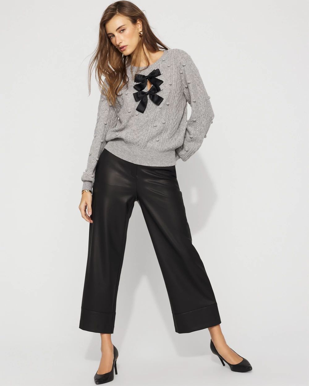 Satin Bow Cable Knit Sweater