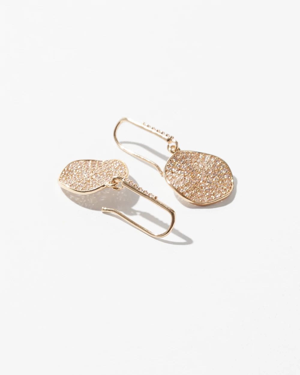 Gold Pave Disc Drop Earrings