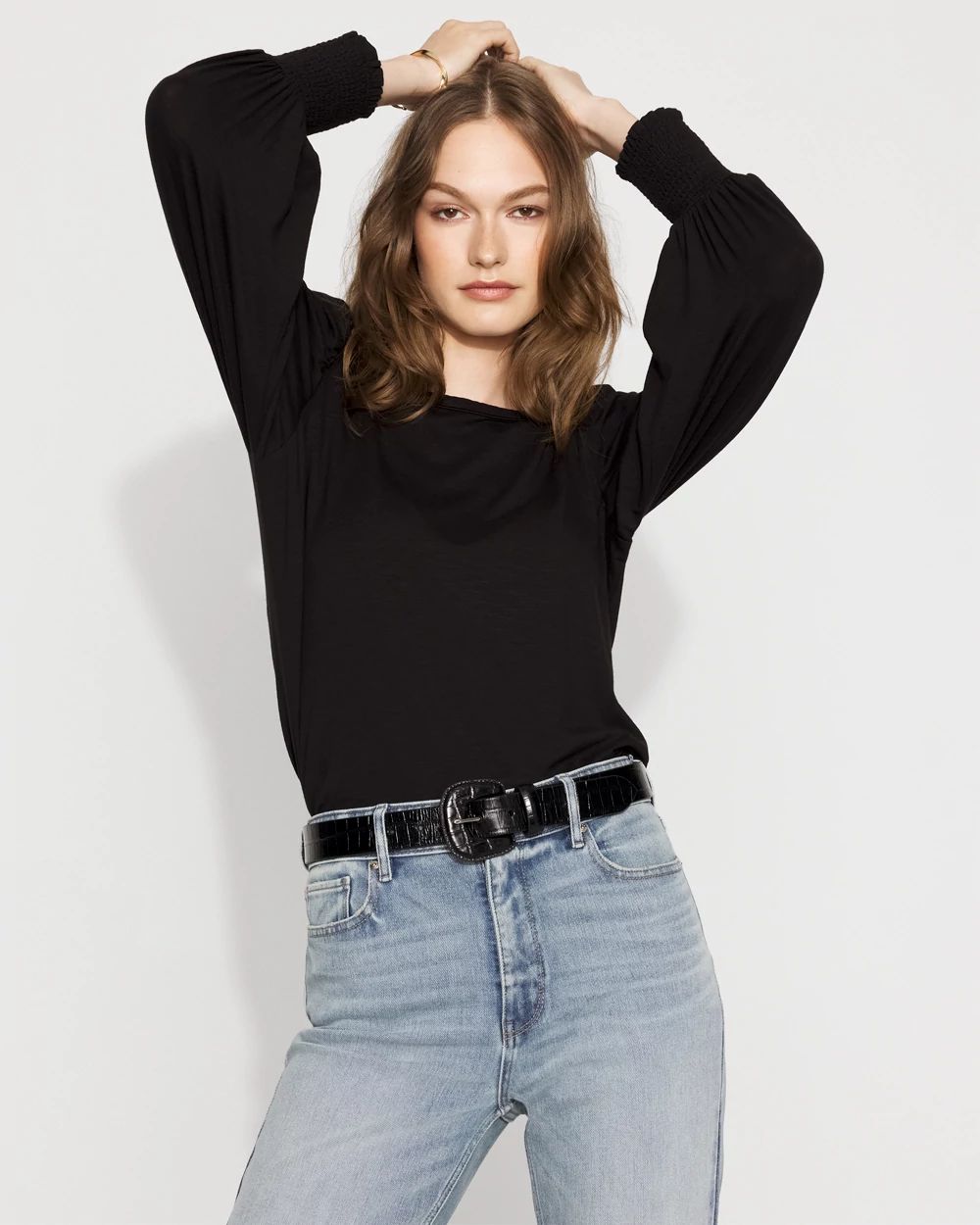 Long Sleeve Tee with Smocked Cuffs