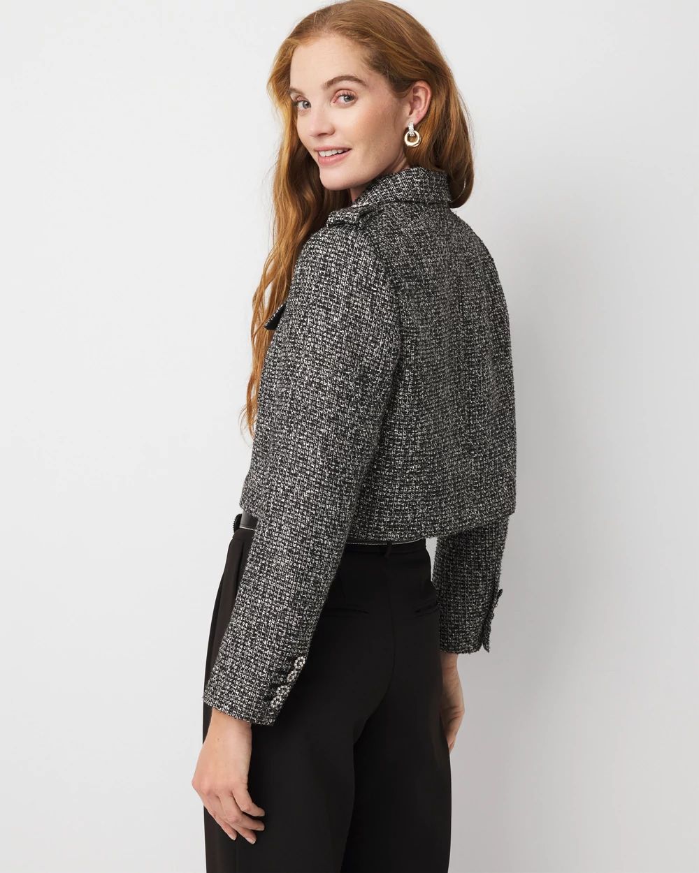 Petite Sequin Tweed Trucker Jacket