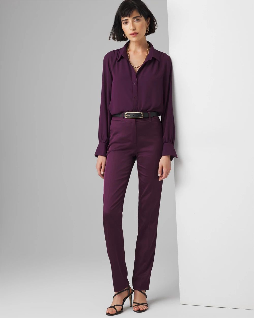 High Rise Satin Straight Pants