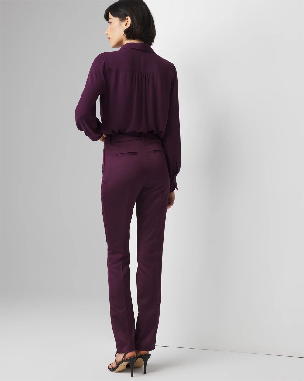 High Rise Satin Straight Pants