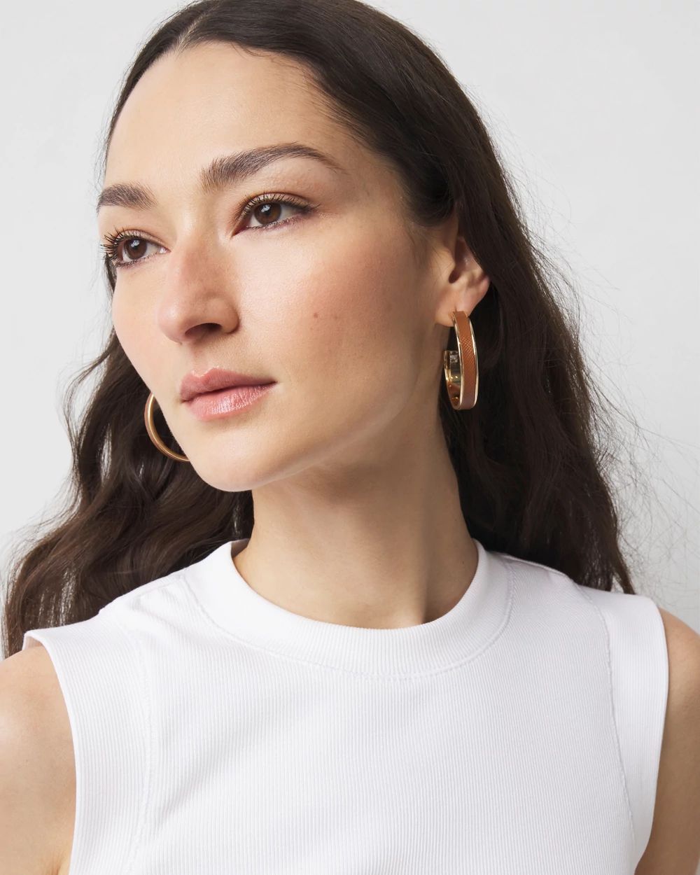 Cognac Textured Leather Hoop Earrings