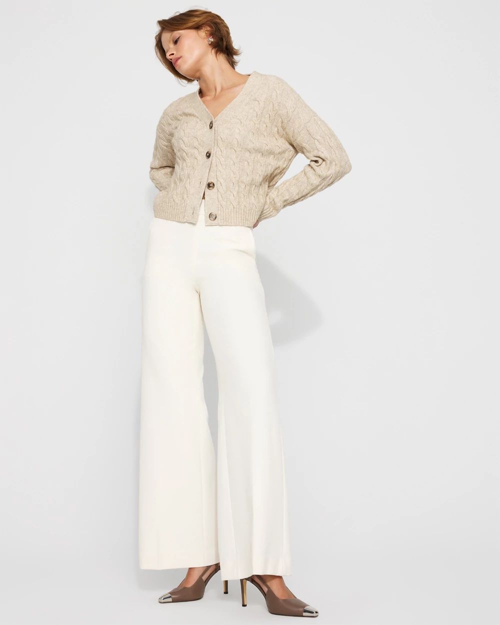 Cable-Knit Button-Front Cardigan