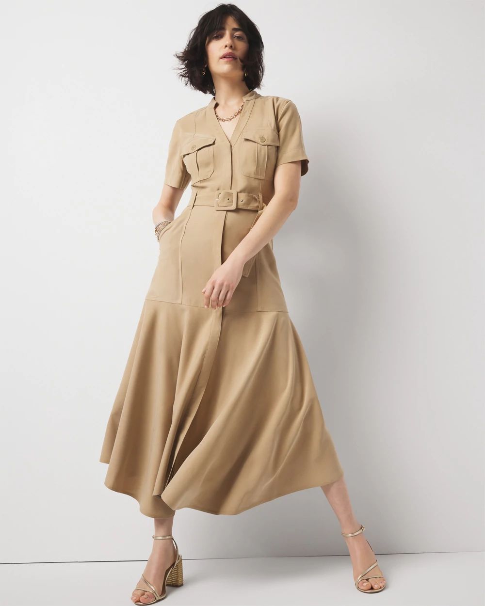 Petite Short-Sleeve Utility Shirt Dress
