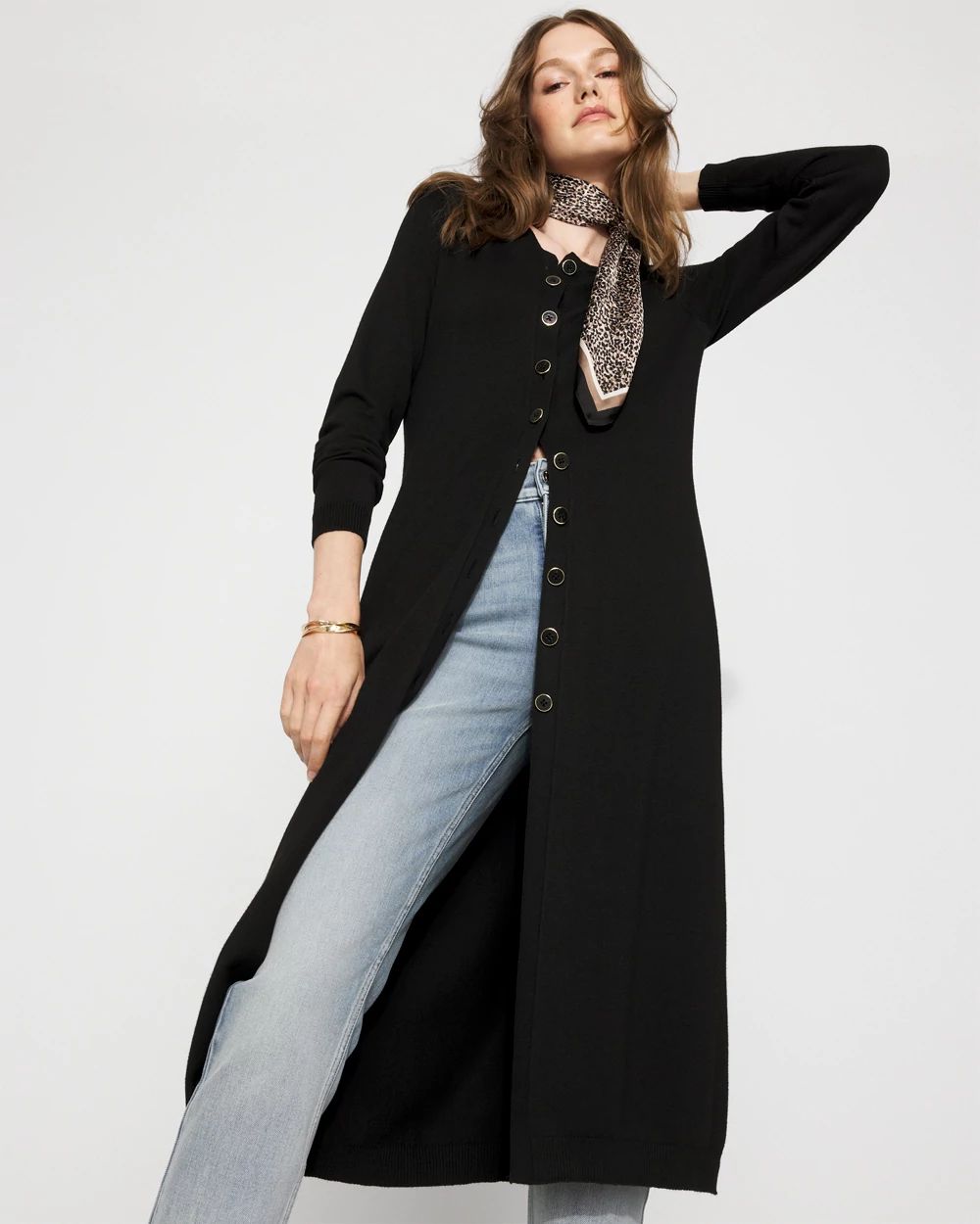 Button-Front Duster Cardigan Sweater