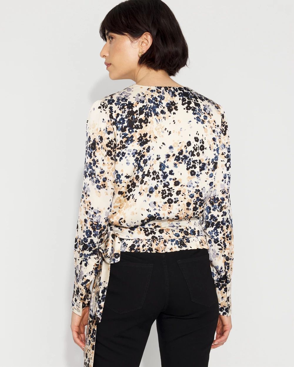 Satin Surplice Tie-Waist Blouse