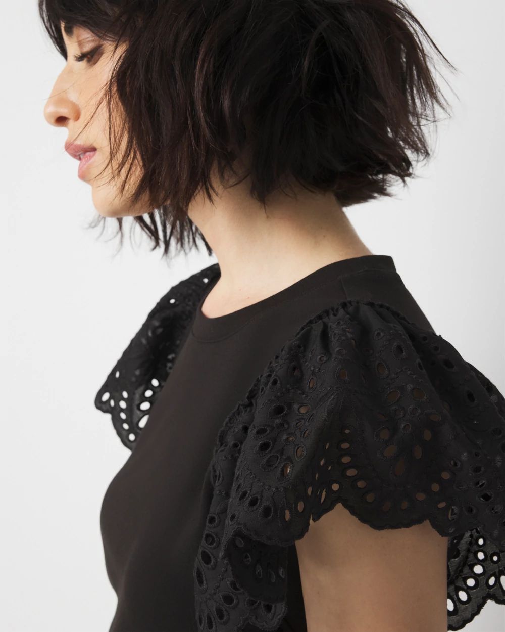 Eyelet Sleeve Crewneck Tee