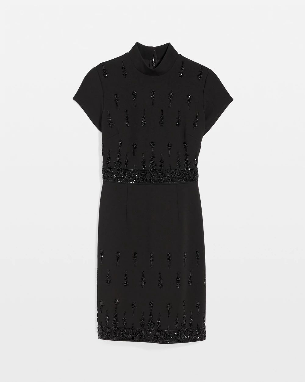Petite Mockneck Embellished Crepe Dress
