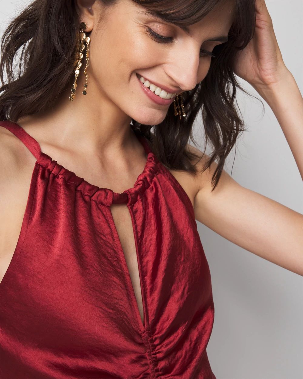 Satin Halter Ruched Midi Dress