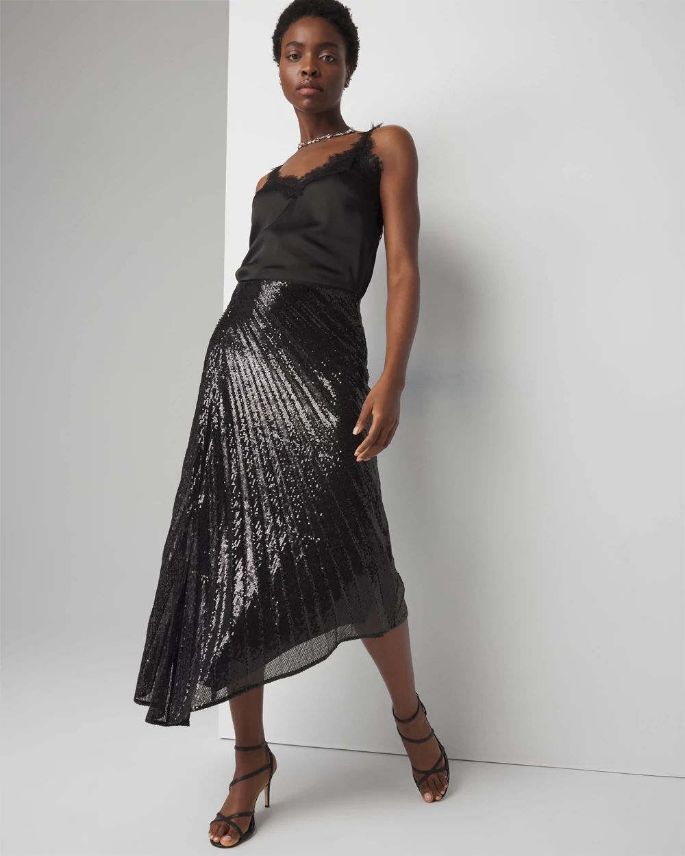 Sequin Pleated Asymmetrical Skirt