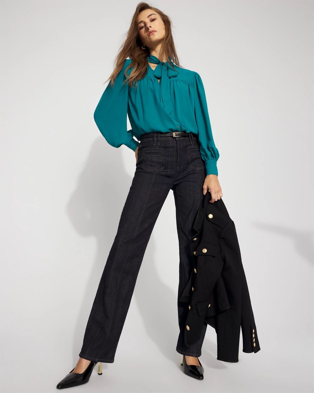 Tie Neck Crepe Blouse